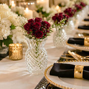 Clear Pineapple Glass Bud Vase with dark red roses on a formal event table - thumbnail number 4