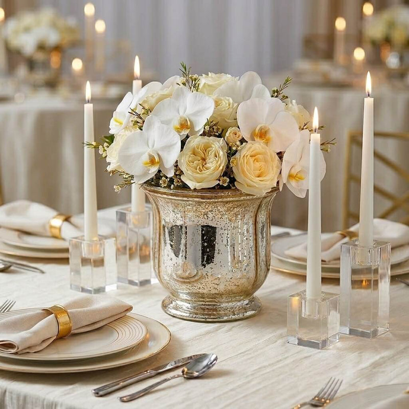 Gold Mercury Venus Jar with orchids and taper candles - thumbnail number 4