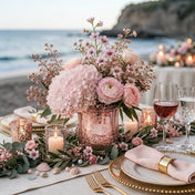 Mercury Venus Jar Rose Gold with pink flowers on a coastal tablescape - thumbnail number 3