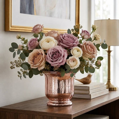 Mercury Venus Jar Rose Gold with a floral arrangement on a sideboard - thumbnail number 6