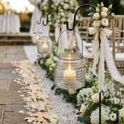 4.6" Hanging Horizontal Ribbed Glass Jar with Handle holding a candle at an upscale wedding aisle - thumbnail number 4