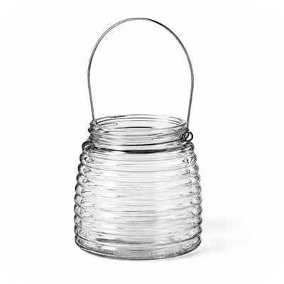 Eastland 4.6" Hanging Horizontal Ribbed Glass Jar with Handle Set of 6