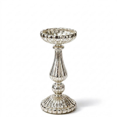 Richland 10" Ribbed Unique Mercury Glass Pillar Candle Holder