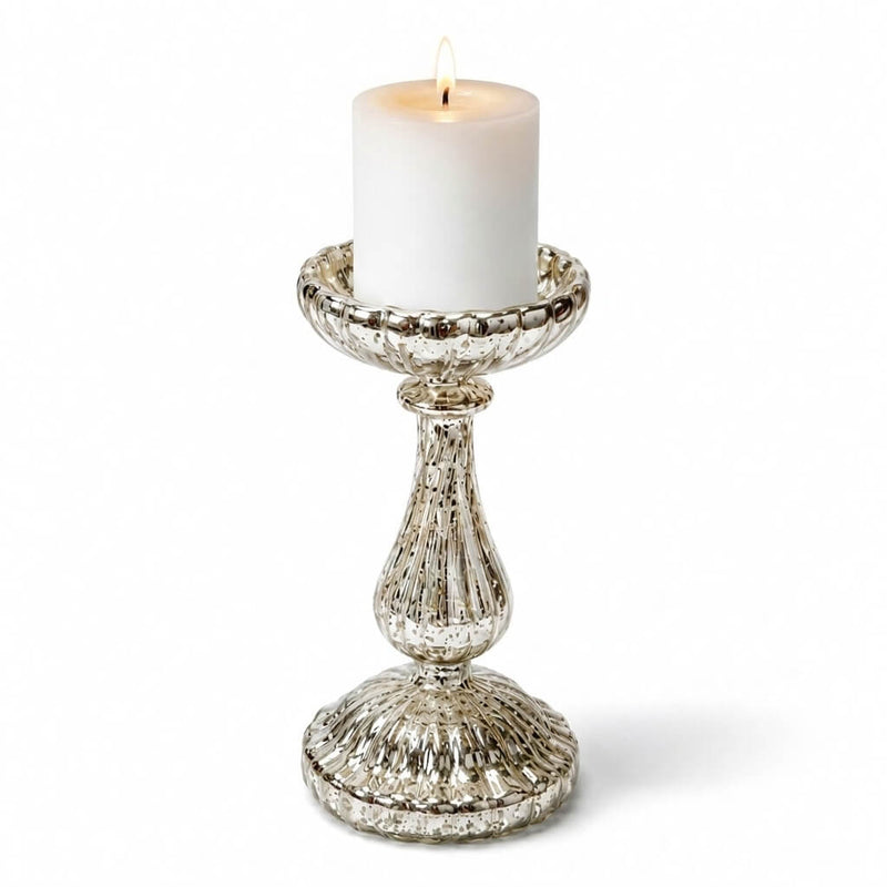 Richland 8.5" Ribbed Unique Mercury Glass Pillar Candle Holder - thumbnail number 3