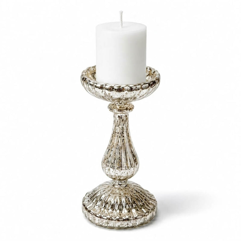 Richland 8.5" Ribbed Unique Mercury Glass Pillar Candle Holder - thumbnail number 2