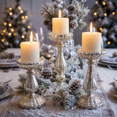 Richland Ribbed Unique Mercury Glass Pillar Candle Holder Set of 3 - thumbnail number 4