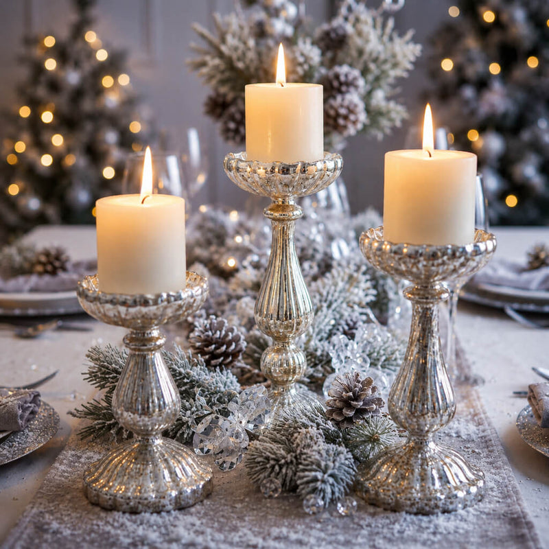 Richland Ribbed Unique Mercury Glass Pillar Candle Holder Set of 3 - thumbnail number 4