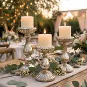 Richland Ribbed Unique Mercury Glass Pillar Candle Holder Set of 3 - thumbnail number 5