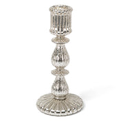 9.6" Ribbed Unique Mercury Glass Taper Candle Holder on a white background - thumbnail number 1