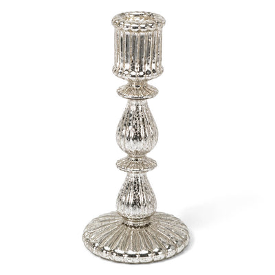 Richland Ribbed Unique Mercury Glass Taper Candle Holder 9.6"