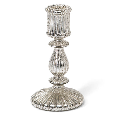 Richland Ribbed Unique Mercury Glass Taper Candle Holder 7"