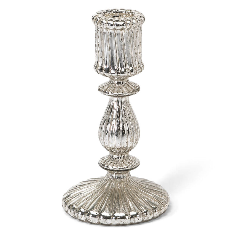 7" Ribbed Unique Mercury Glass Taper Candle Holder in a studio product photography shot - thumbnail number 1