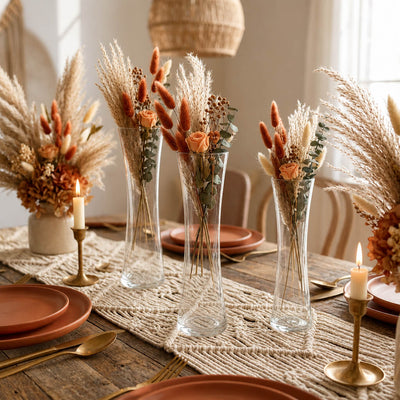 Dried flower arrangements in Sabrina bud vases on a dining table with candles - thumbnail number 3