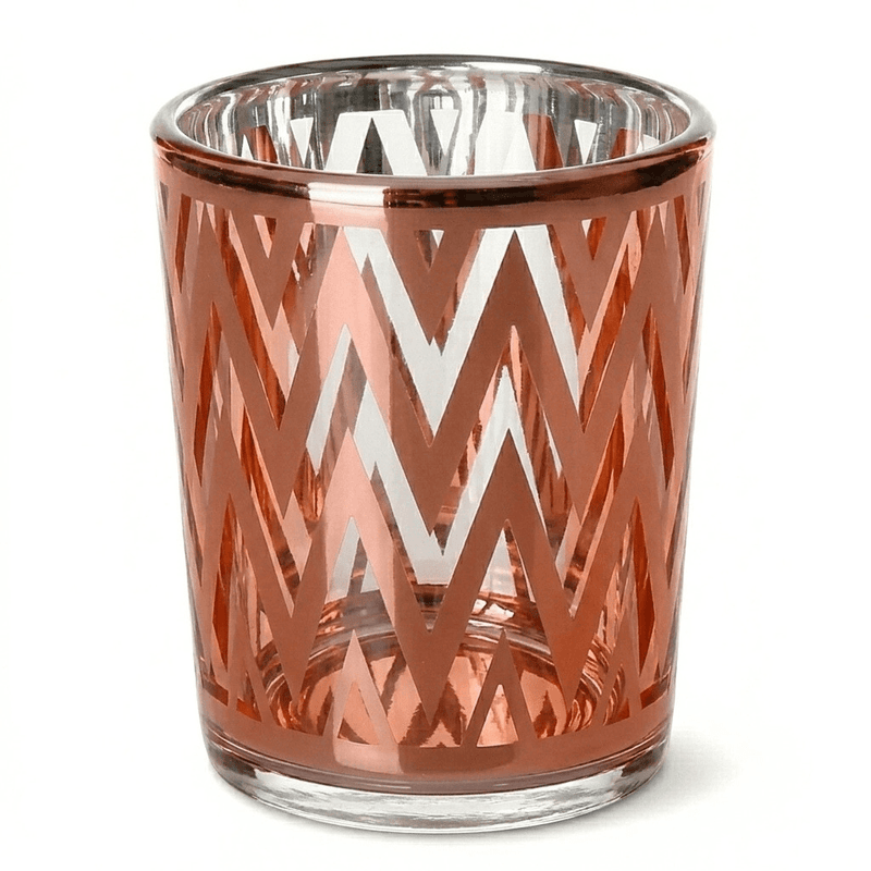 Rose gold patterned glass candle holder with chevron design - thumbnail number 1
