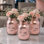 Rose gold mercury mason jars with pink roses on a table - thumbnail number 8