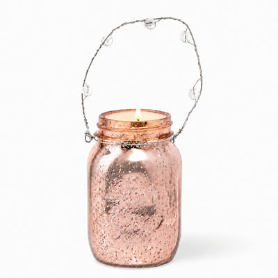 Rose Gold Small Mercury Hanging Mason Jar with Clear Bead Handle - thumbnail number 3