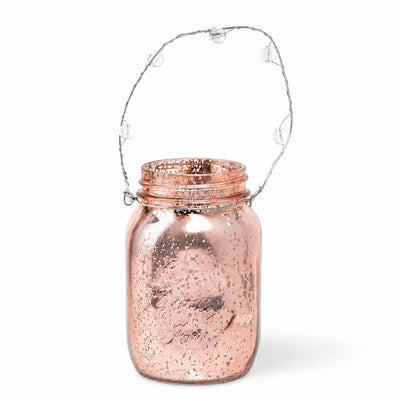 Richland Small Mercury Hanging Mason Jar with Clear Bead Handle - Rose Gold Set of 6