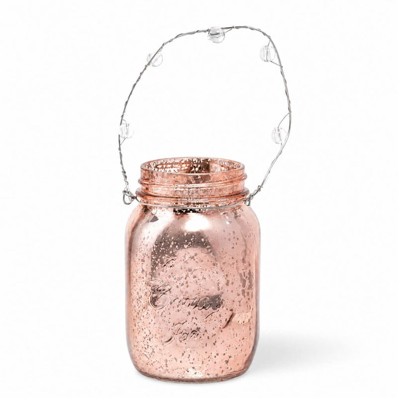Rose gold mercury hanging mason jar with clear bead handle - thumbnail number 1