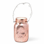 Rose gold mercury hanging mason jar with an unlit candle and bead handle - thumbnail number 2