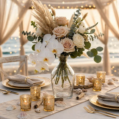 Quinn Vase with a coastal floral arrangement on a beach wedding table - thumbnail number 4