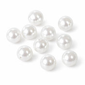 A close-up of ten 10mm glossy white faux pearl beads with visible holes - thumbnail number 1