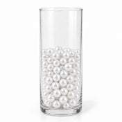 Tall glass vase filled with 10mm glossy white faux pearl craft beads - thumbnail number 2