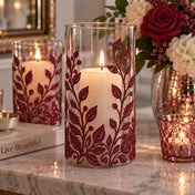 Glass candle holders decorated with burgundy glitter vine patterns - thumbnail number 7