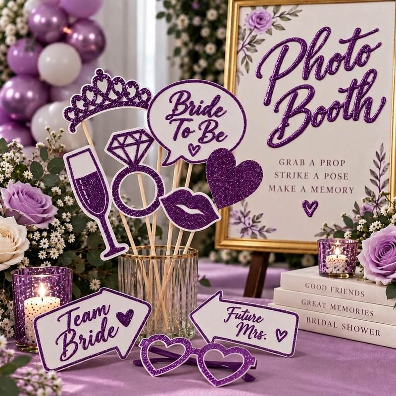 Purple glitter photo booth props for a bachelorette party or bridal shower - thumbnail number 5