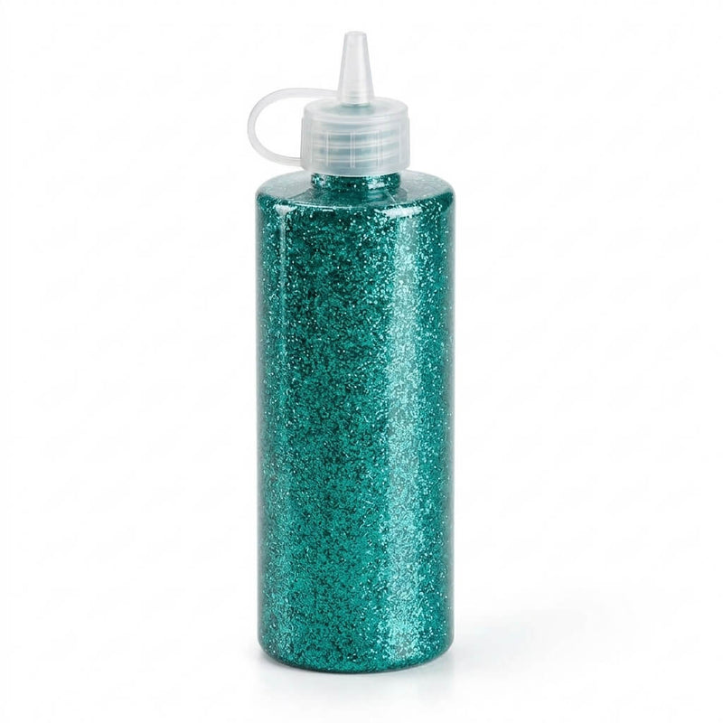 A 4 oz bottle of turquoise metallic glitter glue with a squeeze cap - thumbnail number 1