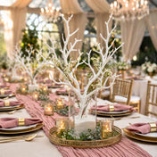 White artificial manzanita tree branches arranged in a vase on a wedding table - thumbnail number 5