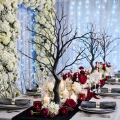 34" artificial black manzanita tree centerpiece with 8 hanging acrylic bead chains on a banquet table - thumbnail number 5