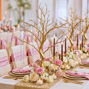 34-inch metallic gold manzanita tree centerpiece with acrylic bead chains on a floral table - thumbnail number 2