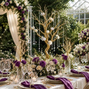 34-inch metallic gold manzanita tree centerpiece with acrylic bead chains on a floral table - thumbnail number 5