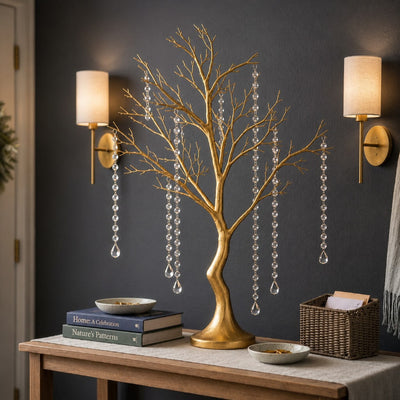 34-inch metallic gold manzanita tree centerpiece with acrylic bead chains on a table - thumbnail number 7
