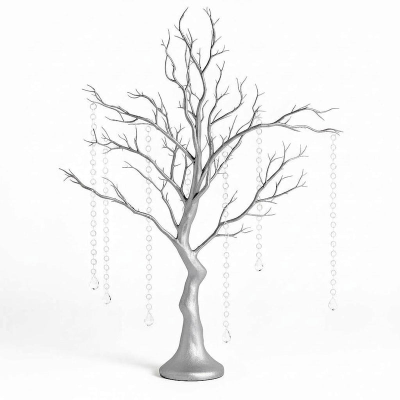 34" Artificial Metallic Silver Manzanita Tree Centerpiece – Easy Assembly with 8 Acrylic Bead Chains - thumbnail number 1