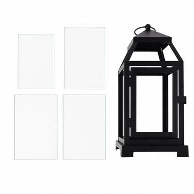 Black metal lantern with removable glass panels isolated on a white background - thumbnail number 6
