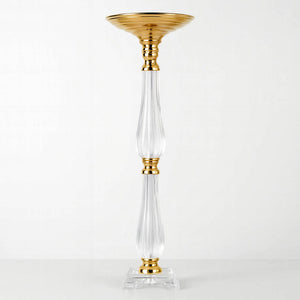 Gold/Clear 24" Acrylic Crystal Pillar Candle Stand – Wedding Flower Bowl Pedestal Table Centerpiece