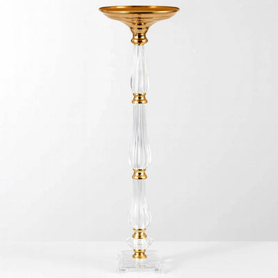 32" Gold/Clear Acrylic Crystal Pillar Candle Stand – Wedding Flower Bowl Pedestal Table Centerpiece