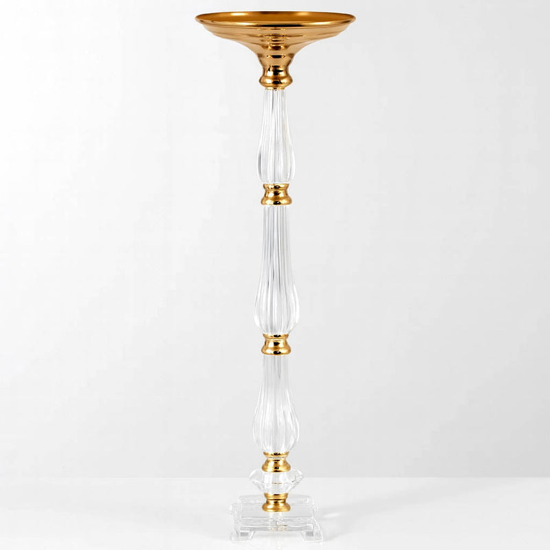 32" Gold/Clear Acrylic Crystal Pillar Candle Stand – Wedding Flower Bowl Pedestal Table Centerpiece - thumbnail number 1