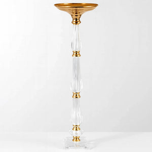 32" Gold/Clear Acrylic Crystal Pillar Candle Stand – Wedding Flower Bowl Pedestal Table Centerpiece