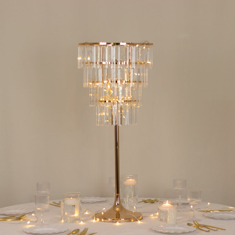 4-Tier Gold Crystal Pendant Table Centerpiece Chandelier 38" – Round Metal Vase Pedestal with Hanging Crystals - thumbnail number 2