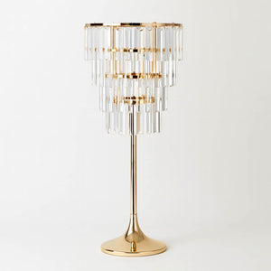 4-Tier Gold Crystal Pendant Table Centerpiece Chandelier 38" – Round Metal Vase Pedestal with Hanging Crystals