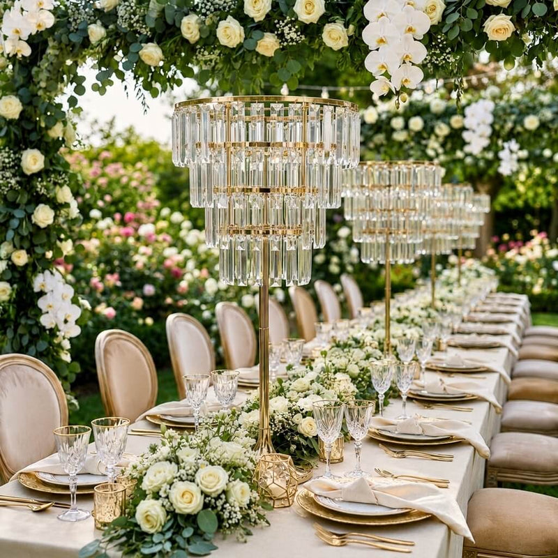 4-Tier Gold Crystal Pendant Table Centerpiece Chandelier 38" – Round Metal Vase Pedestal with Hanging Crystals - thumbnail number 2
