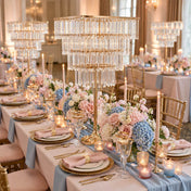 4-Tier Gold Crystal Pendant Chandelier Table Centerpiece 38" – Metal Flower Stand with Square Frame and Hanging Crystals - thumbnail number 2
