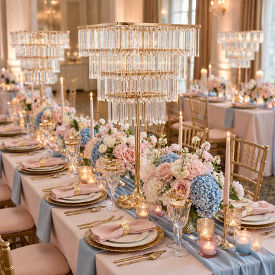 4-Tier Gold Crystal Pendant Chandelier Table Centerpiece 38" – Metal Flower Stand with Square Frame and Hanging Crystals - thumbnail number 2