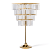4-Tier Gold Crystal Pendant Chandelier Table Centerpiece 38" – Metal Flower Stand with Square Frame and Hanging Crystals - thumbnail number 1