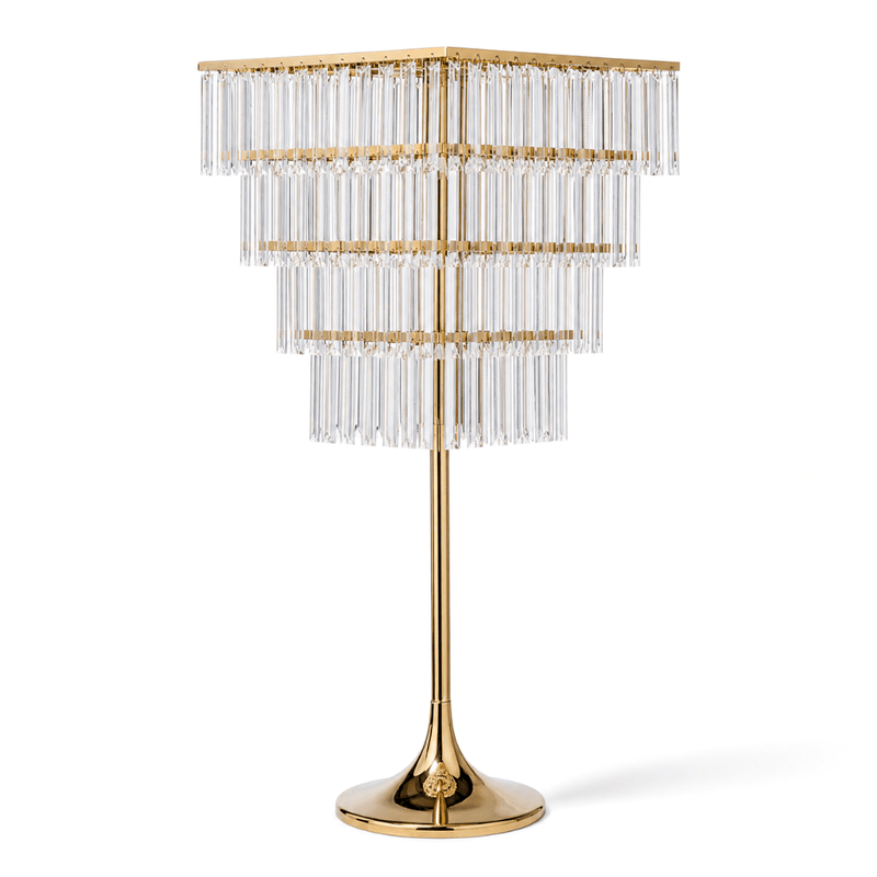 4-Tier Gold Crystal Pendant Chandelier Table Centerpiece 38" – Metal Flower Stand with Square Frame and Hanging Crystals - thumbnail number 1