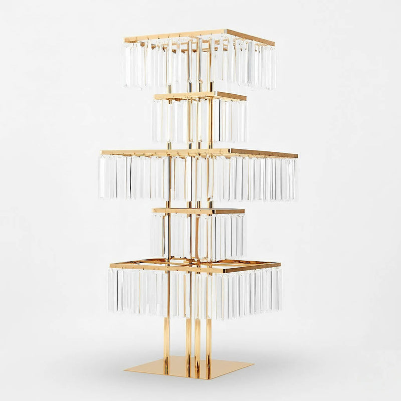 5-Tier Gold Crystal Pendant Chandelier Table Centerpiece 40" – Metal Flower Stand with Square Frame and Hanging Crystals - thumbnail number 1