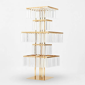 5-Tier Gold Crystal Pendant Chandelier Table Centerpiece 40" – Metal Flower Stand with Square Frame and Hanging Crystals