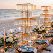 5-Tier Gold Crystal Pendant Chandelier Table Centerpiece 40" – Metal Flower Stand with Square Frame and Hanging Crystals - thumbnail number 2